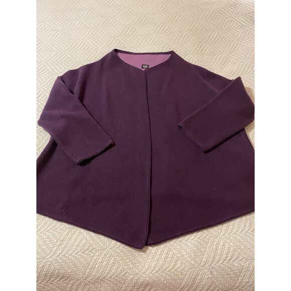 Eileen Fisher Two Tone Purple Lambs Wool & Cotton Blend Open Oversized Cardigan - Picture 9 of 15
